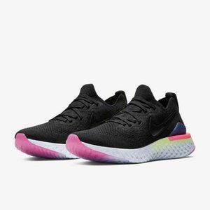 Nike Epic React Flyknit 2 Black Lime Pink Running Shoes Mens BQ8928-003